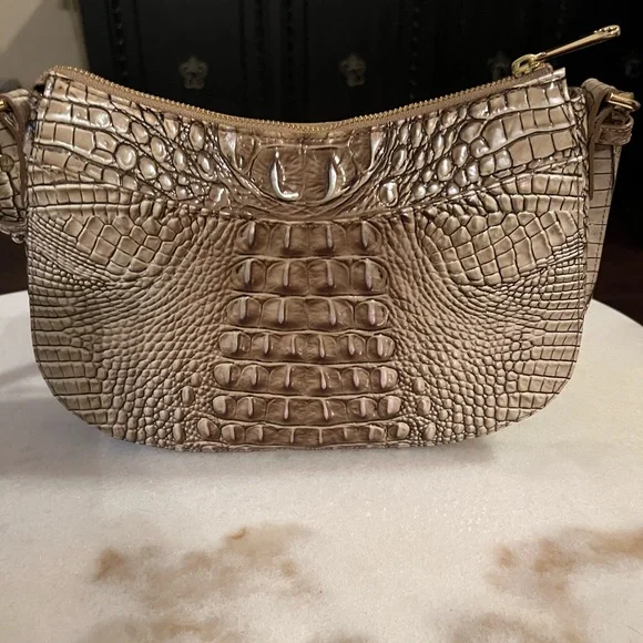New Brahmin Cream and Coffee Embossed Genuine Leather Brand New Shoulder Bag